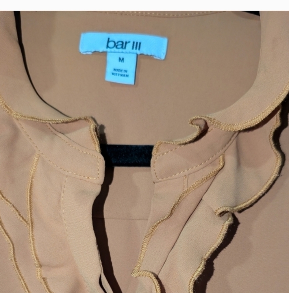 Bar III Women's Camel Ruffle Blouse - Picture 4 of 5